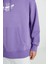 Loose Fit Rahat Kesim Kapüşonlu İçi Polarlı Sırt Baskılı Mor Sweatshirt 7