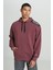 Loose Fit Rahat Kesim Kapüşonlu İçi Polarlı Sırt Baskılı Bordo Sweatshirt 3