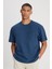Loose Fit Rahat Kesim Bisiklet Yaka %100 Pamuk Lacivert Tişört 1