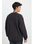 Relaxed Fit Geniş Kesim %100 Pamuk Bisiklet Yaka Şardonlu Antrasit Sweatshirt 4