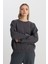 Relaxed Fit Geniş Kesim Bisiklet Yaka %100 Pamuk Antrasit Sweatshirt 1