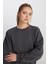 Relaxed Fit Geniş Kesim Bisiklet Yaka %100 Pamuk Antrasit Sweatshirt 2