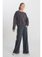 Relaxed Fit Geniş Kesim Bisiklet Yaka %100 Pamuk Antrasit Sweatshirt 3