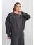 Relaxed Fit Geniş Kesim Bisiklet Yaka %100 Pamuk Antrasit Sweatshirt 4