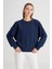 Relaxed Fit Geniş Kesim Bisiklet Yaka %100 Pamuk Lacivert Sweatshirt 1