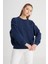 Relaxed Fit Geniş Kesim Bisiklet Yaka %100 Pamuk Lacivert Sweatshirt 4
