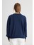 Relaxed Fit Geniş Kesim Bisiklet Yaka %100 Pamuk Lacivert Sweatshirt 5