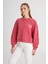 Relaxed Fit Geniş Kesim Bisiklet Yaka %100 Pamuk Bordo Sweatshirt 1