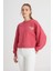Relaxed Fit Geniş Kesim Bisiklet Yaka %100 Pamuk Bordo Sweatshirt 4