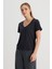 Regular Fit Normal Kesim V Yaka %100 Pamuk Siyah Tişört 2