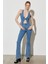 Regular Fit Normal Kesim Normal Bel Geniş Paça Kolsuz Açık Mavi Esnek Jean Tulum 2