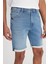 Slim Fit Dar Kesim Yüksek Bel 5 Cepli Mavi Jean Kot Şort 2