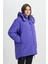 Loose Fit Rahat Kesim Kapüşonlu Uzun Mor Şişme Mont 1