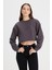 Bisiklet Yaka %100 Pamuk Siyah Crop Sweatshirt 1