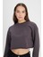 Bisiklet Yaka %100 Pamuk Siyah Crop Sweatshirt 4