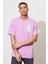 Loose Fit Rahat Kesim %100 Pamuk Bisiklet Yaka Pembe Tişört 4