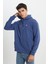 Regular Fit Normal Kesim %100 Pamuk Şardonlu Kapüşonlu Mavi Sweatshirt 1