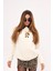 Bisiklet Yaka Içi Polar Teddy Bear Leopar Baskılı Beyaz Unisex Sweatshirt 1