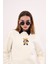 Bisiklet Yaka Içi Polar Teddy Bear Leopar Baskılı Beyaz Unisex Sweatshirt 3