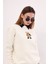 Bisiklet Yaka Içi Polar Teddy Bear Leopar Baskılı Beyaz Unisex Sweatshirt 5