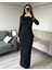 Kadın Siyah Vücuda Oturan Esnek Uzun Kollu Maxi Uzun Kylie Elbise Günlük Basic Uzun Elbise 6335 4