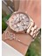 MRD11653 Rose Gold Renk Büyük Kasa Kadın Kol Saati Bileklik Hediyeli 2