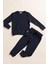 For You Kids 2'li Pamuk Waffle Sweat Jogger Lacivert Alt Üst Takım 1