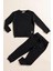 2'li Pamuk Waffle Sweat Jogger Siyah Alt Üst Takım 1