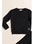 2'li Pamuk Waffle Sweat Jogger Siyah Alt Üst Takım 2
