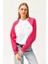 Kadın Oversize Pembe-Beyaz Içi Polarlı Şardonlu Nakışlı Pamuklu Kışlık Crop Sıcak Tutan Sweatshirt 2