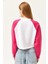 Kadın Oversize Pembe-Beyaz Içi Polarlı Şardonlu Nakışlı Pamuklu Kışlık Crop Sıcak Tutan Sweatshirt 3
