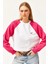 Kadın Oversize Pembe-Beyaz Içi Polarlı Şardonlu Nakışlı Pamuklu Kışlık Crop Sıcak Tutan Sweatshirt 4