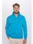 Relax Fit Rahat Kesim Pamuklu İçi Polarlı Yarım Fermuarlı Turkuaz Dik Yaka Sweatshirt 1