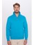 Relax Fit Rahat Kesim Pamuklu İçi Polarlı Yarım Fermuarlı Turkuaz Dik Yaka Sweatshirt 2