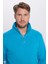 Relax Fit Rahat Kesim Pamuklu İçi Polarlı Yarım Fermuarlı Turkuaz Dik Yaka Sweatshirt 3