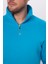 Relax Fit Rahat Kesim Pamuklu İçi Polarlı Yarım Fermuarlı Turkuaz Dik Yaka Sweatshirt 4