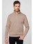 Unisex Relax Fit Rahat Kesim Pamuklu Içi Polarlı Yarım Fermuarlı Taş Renk Dik Yaka Sweatshirt 2
