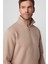 Unisex Relax Fit Rahat Kesim Pamuklu Içi Polarlı Yarım Fermuarlı Taş Renk Dik Yaka Sweatshirt 3