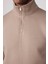 Unisex Relax Fit Rahat Kesim Pamuklu Içi Polarlı Yarım Fermuarlı Taş Renk Dik Yaka Sweatshirt 4