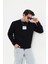 Bisiklet Yaka Içi Polar Syzygy Yazı Baskılı Siyah Oversize Sweatshirt 3