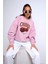 Bisiklet Yaka Içi Polar Cherries Baskılı Pembe Oversize Sweatshirt 3