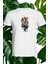 Kaplan Tasarımlı Ön Taraf Baskılı Beyaz T-Shirt Tişört 1