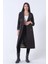 Siyah Ekose Astarlı Düğmeli ve Kemerli Trençkot 0204049.01 2