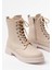 02-356 Bej Galata Düz Topuklu Bağcıklı Fermuarlı Günlük Kadın Bot 5