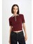 Regular Fit Düğmeli Polo Yaka Kısa Kollu Bordo Triko Kazak D4233AX24AU 3