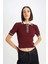Regular Fit Düğmeli Polo Yaka Kısa Kollu Bordo Triko Kazak D4233AX24AU 4