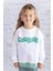 Kız Çocuk Paraşüt Kumaş Garnili Baskılı Sweatshirt - Ekru 1