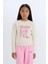 Kız Çocuk Cropped Fit Bisiklet Yaka Baskılı Fitilli Kaşkorse Uzun Kollu Tişört D3430A824WN 4