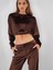 Kadın Kahverengi Lüks Dokulu Soft Kadife Oversize Sweatshirt 1