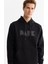 Erkek Siyah Kapüşonlu Pamuklu Baskılı Elastan Sweatshirt A42Y1322 2